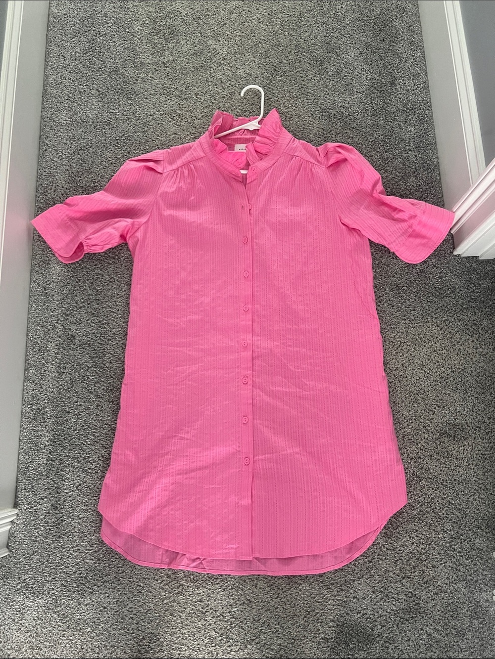 Adrienne Hot Pink Ruffle-Collar Button-Front Blouse Dress